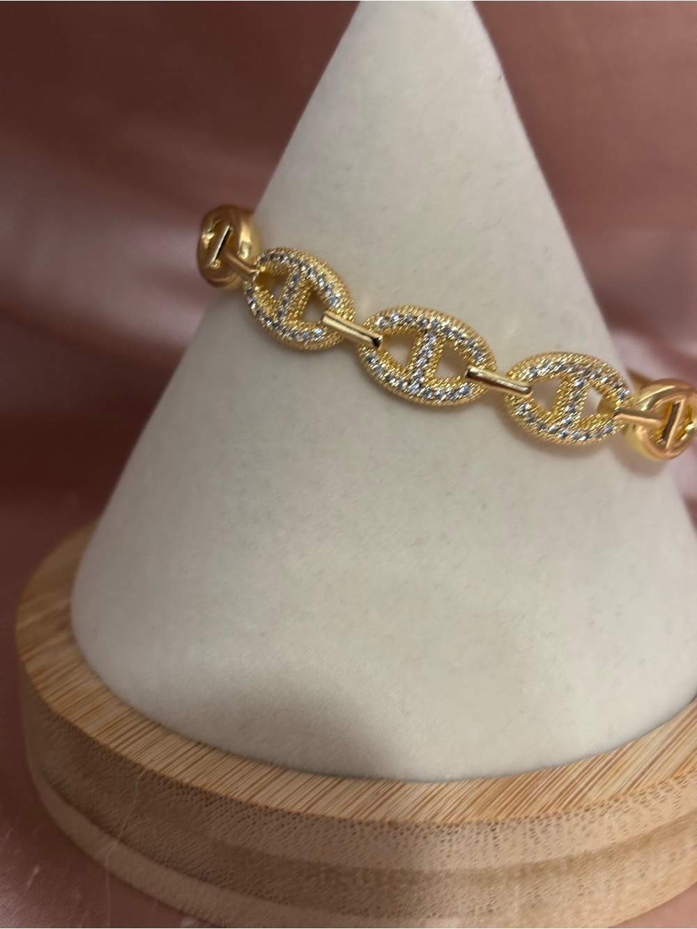 Gold Crystal Link Bracelet for Women - Picture 2 of 3